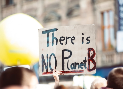 A placard which reads 'there is no planet b'