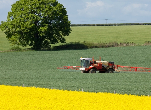 Crop sprayer working in arable field. Credit - Guy Edwardes/2020VISION
