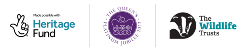 Nextdoor Nature Partnership: National Lottery Heritage Fund, The Queen's Platinum Jubilee and The Wildlife Trusts logo