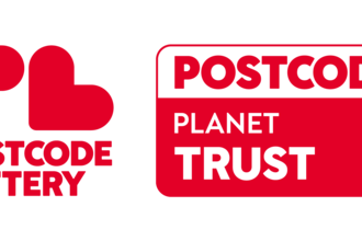 Postcode Lottery logo, next to Postcode Planet Trust logo
