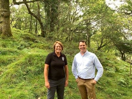 Rachel Sharp, Wildlife Trusts Wales Director and Lee Waters, Deputy Minister for Climate Change at the Celtic rainforest