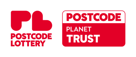 Postcode Lottery logo, next to Postcode Planet Trust logo
