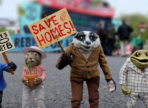 Ratty, Mole, Badger and Toad protest for change 