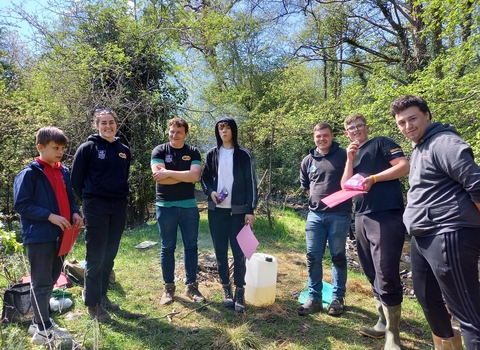 Photo of 7 young people stood outdoors in wellies