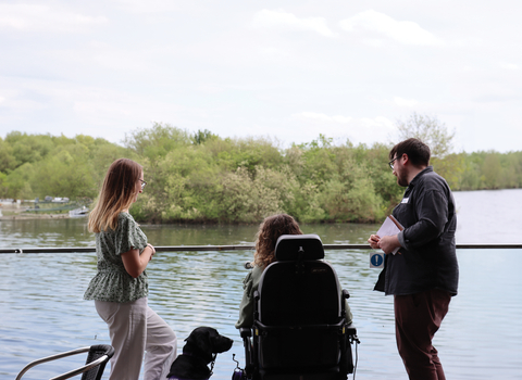 Colleagues on viewing deck at Brockholes nature reserve